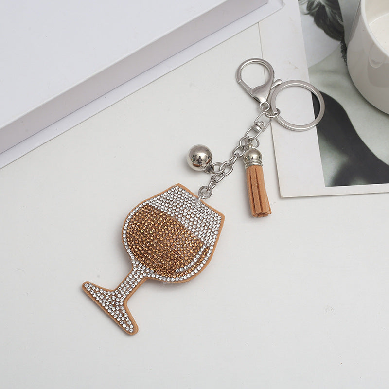 Wholesale Creative Wine Glass Color Matching Hot Diamond Keychain